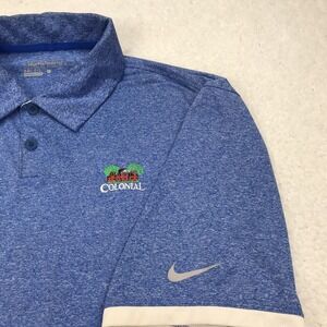 COLONIAL Country Club Nike Golf Polo Shirt Mens LARGE Blue‎ Dri-Fit Performance